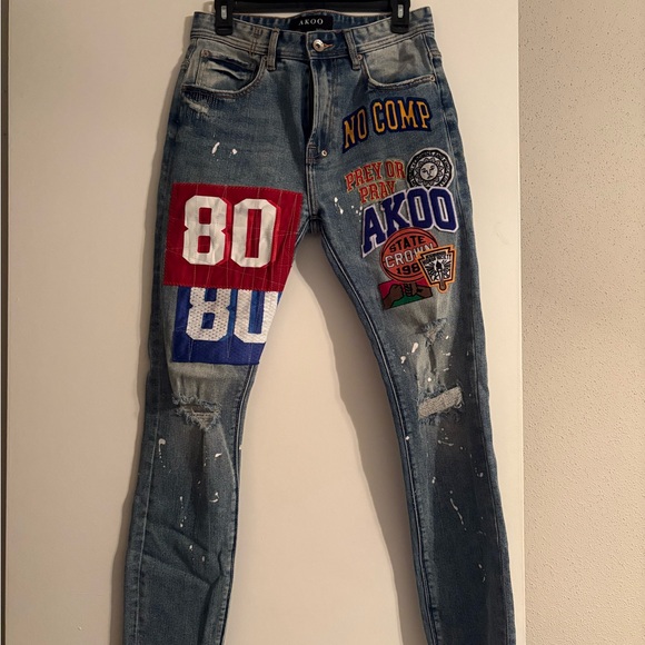 Akoo Men's Multi-Patch Skinny Jeans